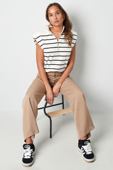 Gestreepte spencer met rits - beige bruin h5 Afbeelding9